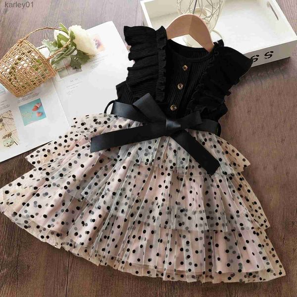 Mädchenkleider 2024 Koreanisches Sommermädchenkleid Polka-Dot Mesh Lässige Lagenkleider Kindergeburtstag Prinzessinkleid Baby Mädchenkleidung für 1-5 Jahre yq240327
