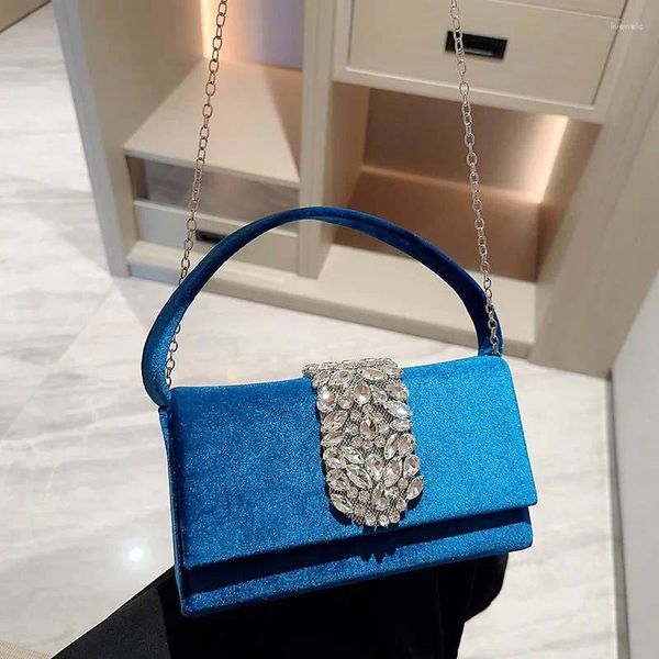 Cordão de metal alça superior bolsas de veludo para mulheres chiques strass bolsas e alta qualidade boutique crossbody saco