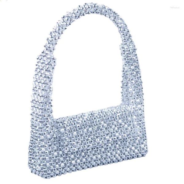 Akşam çantaları lüks gümüş inci dokuma parti debriyaj çantası tasarımcı zinciri omuz düğün kadın cüzdan ve çantalar şık çanta