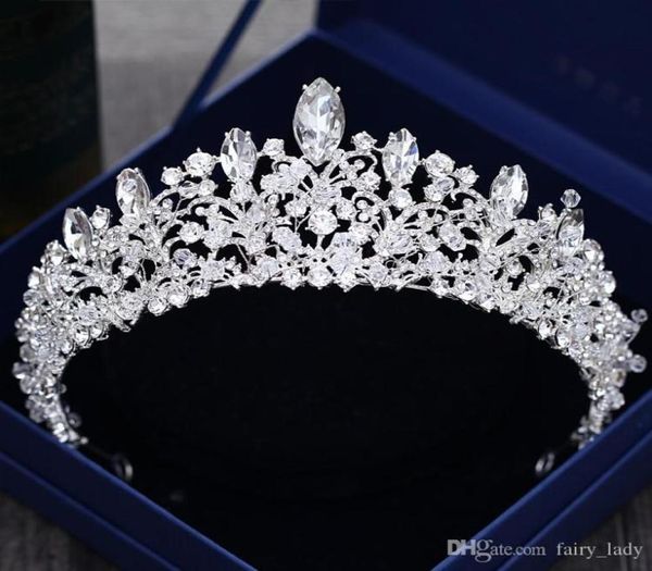 Wunderschöne Prinzessin große Hochzeitskronen Brautschmuck Kopfschmuck Tiaras für Frauen Silber Metall Kristall Strass Barock Haarband1481900