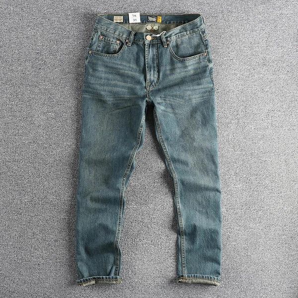 Jeans masculinos q132 # 2024 primavera e outono americano retro sarja denim simples 96% algodão lavado velho reto juventude calças casuais