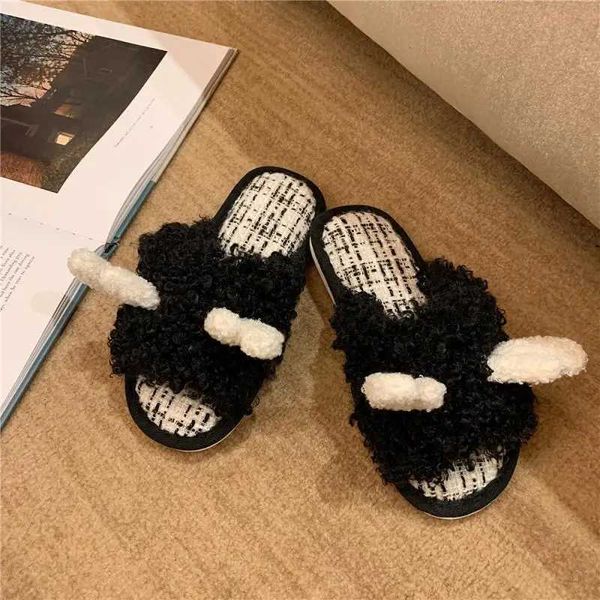 Pantofole Pantofole Scarpe per donna Inverno Nuovo cotone caldo per interni Studenti a casa Cartoon Giraffa Peluche Una parola Chinelos Planos H240326O7LR