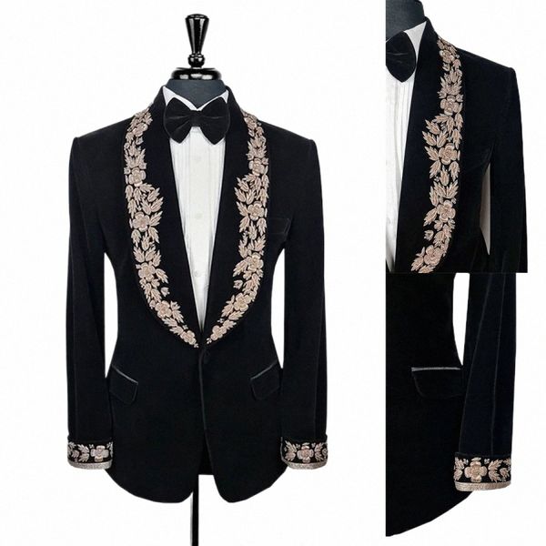 veet Herrenanzug, maßgeschneidert, einteiliger Blazer, One-Butt, breites Revers, Smoking, goldene Applikationen, Busin, Hochzeit, Bräutigam, Abschlussball, maßgeschneidert, 63H0#