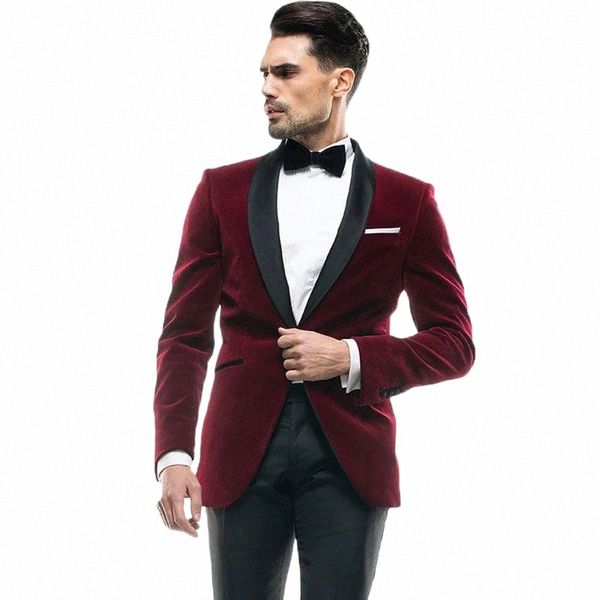 Burdy 2 peça jaqueta preta calças xale lapela único breasted formal festa de casamento ternos masculinos blazer sob medida conjunto magro 87CU #