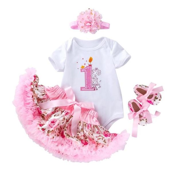 Set di abbigliamento Set gonna rosa 4 pezzi Neonate nate Pagliaccetto Abiti da neonato Principessa Bambino Abbigliamento per bambini Compleanno di un anno Drop Deliv Dh0Wm