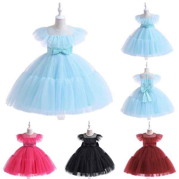 Adorabile Rosa Blu Vino Nero Fucsia Gioiello Abiti da spettacolo per ragazze Abiti da ragazza di fiori Abiti da compleanno/festa per ragazze Ragazze per tutti i giorni Gonne Abbigliamento per bambini SZ 2-10 D327219