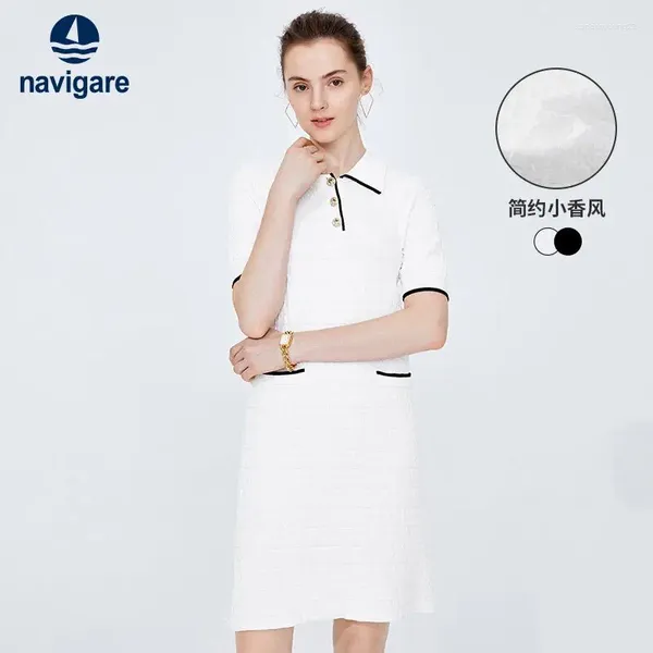 Vestidos de festa Navigare Italian Sailing Boat Polo Dress 2024 Casual Elegante Design Contraste Saia Curta para Mulheres Branco