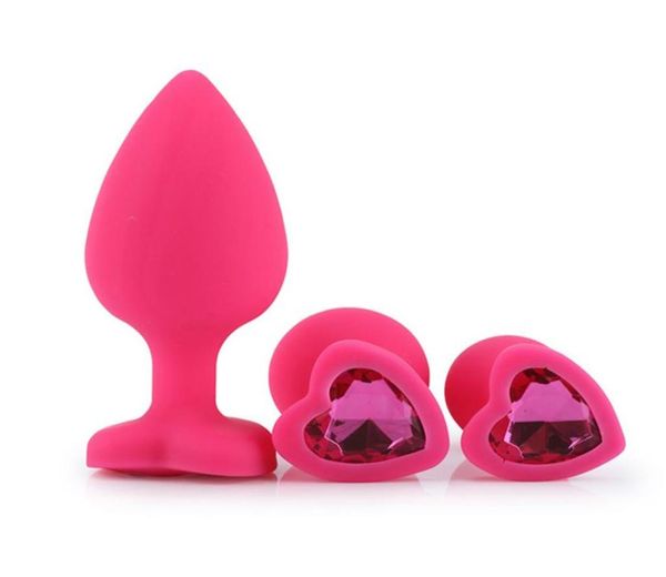 MaryXiong 3 PCS Coração Silicone Plugue Anal Butt Plug Unissex Jeweled Sex Stopper Brinquedo Adulto para Homens Gay Mulheres Anal Trainer para Casal3874937