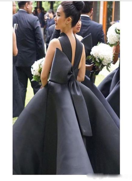 Preto elegante árabe vestido de dama de honra 2017 halter vestido de baile cetim vestidos de dama de honra comprimento do tornozelo vestidos de festa formal 6004948