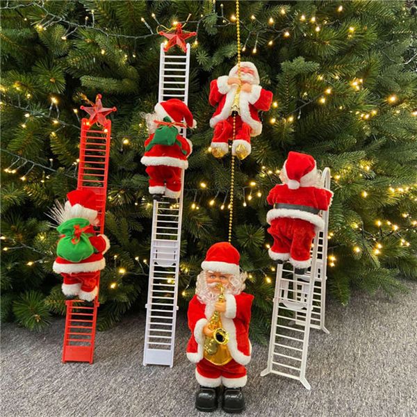 Novas crianças de pelúcia elétrica escada escalada brinquedos cantando para cima e para baixo papai noel boneca para árvore natal decoração brinquedo