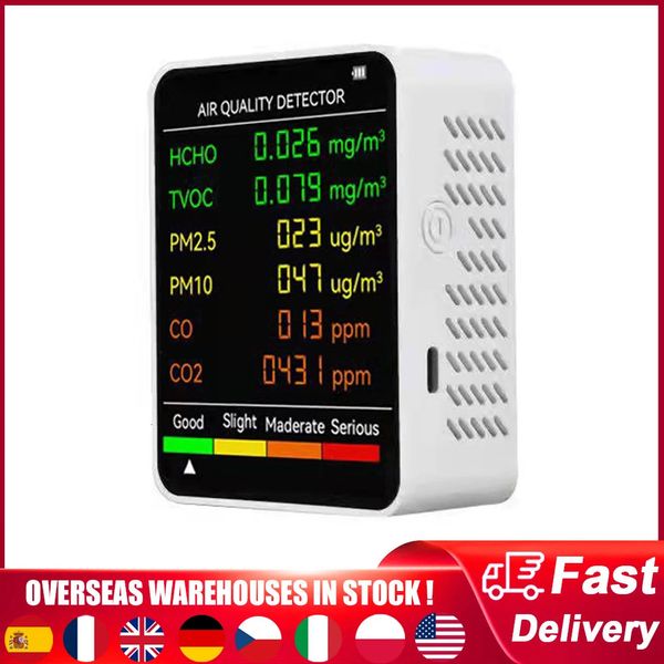 6-in-1-Multifunktions-Luftqualitätsdetektor PM2,5 PM10 HCHO TVOC CO CO2 Formaldehyd-Monitor LCD-Display Heimluftqualitätstester 240320