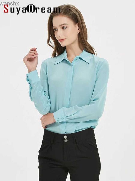 Blusas femininas camisas SuyaDream vestido de seda feminino 100% verdadeira seda sólida manga comprida botão exclusivo top 2022 primavera/verão escritório feminino top brancoL240328