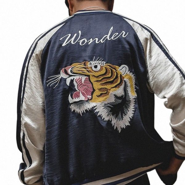 maden Workwear American Retro Reversible Yokosuka Jacke Tiger bestickt Ir-Free Drape Jacke Herren Trendy Reversible z30h#