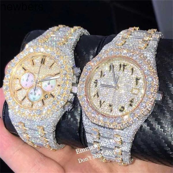 Бриллианты AP Watch Apf Factory Vvs Iced Out Муассанит Может пройти испытание Роскошные бриллианты Кварцевый механизм Iced Out Сапфировые камни Серебряный тон Лучшее качество Out6BB0