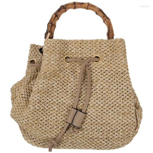 Umhängetaschen DCOS Kordelzug Damen Stroh Eimer Tasche Sommer Gewebte Einkaufstasche Strand Handtasche Handtaschen Reisen