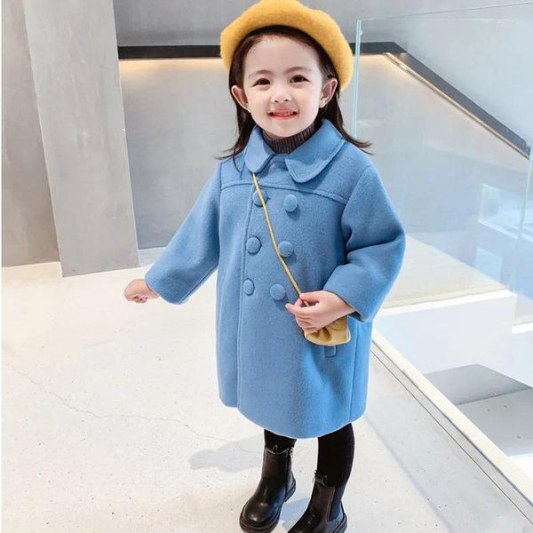 Jaquetas meninas casacos de lã duplo breasted outono inverno trench coat casaco 2-8y crianças roupas para crianças outerwear bebê menina traje