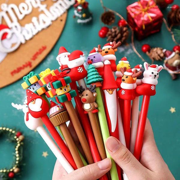 20 Teile/los Weihnachten Nette Gel Stift Dekorationen Santa Geschenk Box Cartoon Kawaii Neutral Stifte Für Studenten In der Schule Büro Stationäre