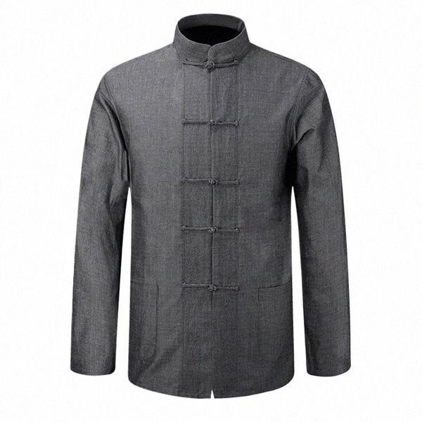 Novo Masculino Cott Camisa Traditial Homens Chineses Casaco Roupas Kung Fu Tai Chi Uniforme Outono Primavera Lg Manga Jaqueta para Homem c1BJ #