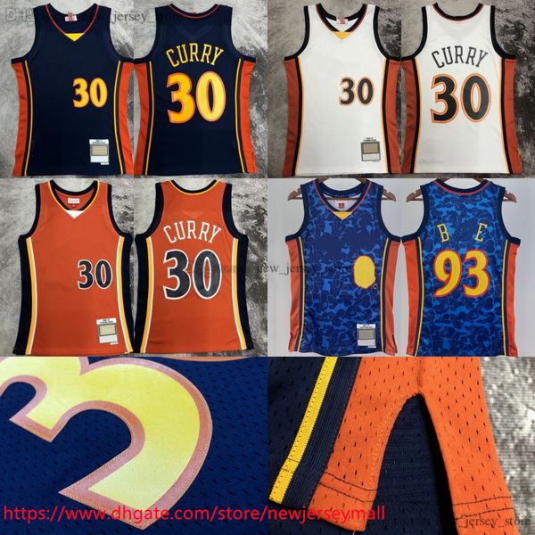 Basılı 2009-10 Klasik Retro Stephen Basketball 30 Curry Jersey Baskı Vintage Blue Turuncu Beyaz Köri Formaları Nefes Alabaş Spor Gömlekleri