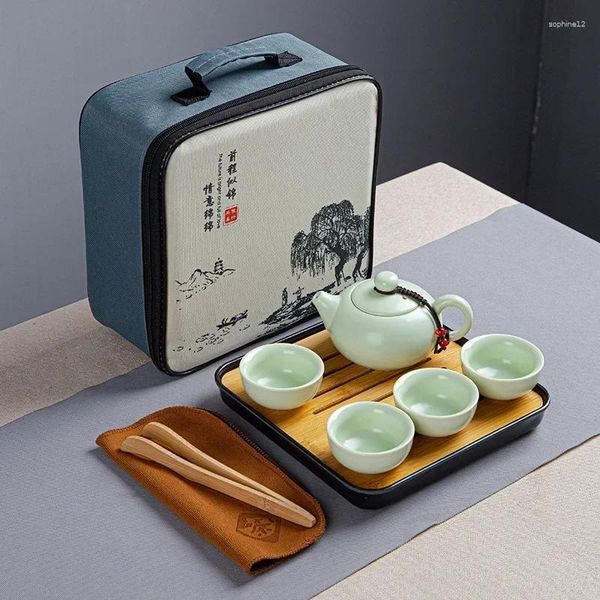 Teegeschirr Sets Chinesische Teaset Keramik Tragbare Teekanne Set Outdoor Reise Gaiwan Tee Tassen Zeremonie Teetasse Mit Einkaufstasche Feine geschenk