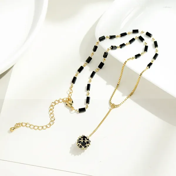 Choker Trendy Kupfer Ketten Halskette Schwarz Kristall Kugel Anhänger Glas Perle Kette Schmuck Für Frauen Mode Hals Zubehör