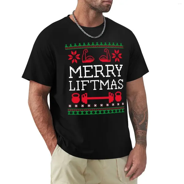 Polos masculinos Merry Liftmas - Fun Gym Workout Lifting Feio Festivo Design T-shirt Plus Size Tops Customs Heavyweight Camisetas para homens