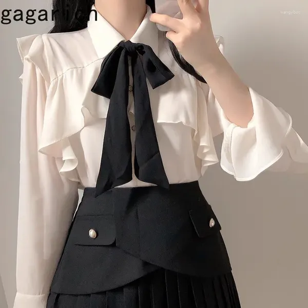 Camicette da donna Gagarich Bow Tied Increspato Camicie delicate 2024 Primavera Autunno Temperamento Design Senso Chiffon Unico a maniche lunghe Donna Top