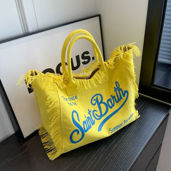 Damen Tasche Trend Quaste Design Tragetaschen Mode bestickt Brief Strohmatte Strandtasche lässig Bolsas große Handtasche
