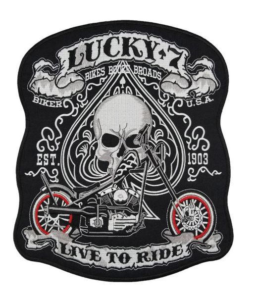 Ganze individuelle 105 Zoll große Biker-Stickerei-Aufnäher für Jackenrückseite MC Surport PUNK LUCKY 71495597