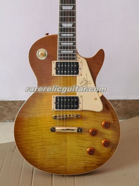 Özel Jimmy Page Tütün Sunburst Greeny Tiger Flame Top 59 ELEK GİBER GROVER TUNER KREYİ SICUTUTE Pickguard Maghonay Vücut Altın Donanım