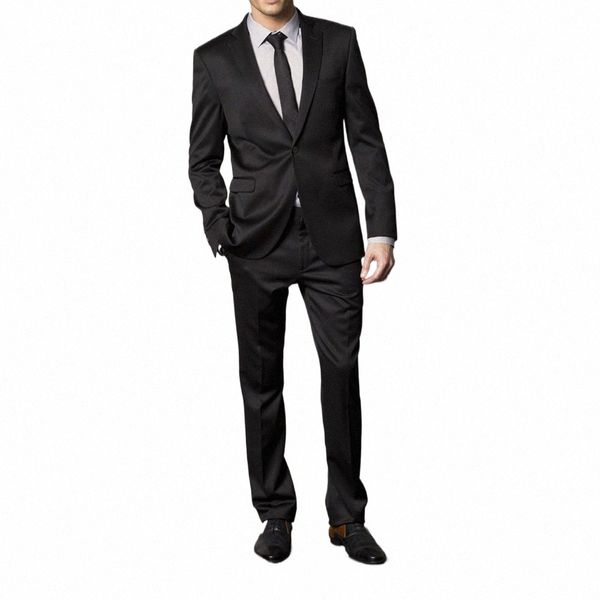 Anzüge für Männer Schwarz Terno Blazer Hochzeit Trauzeugen Einreiher Kerb Revers Jacke Hosen Zweiteiler Slim Fit Formal Prom k5cQ #