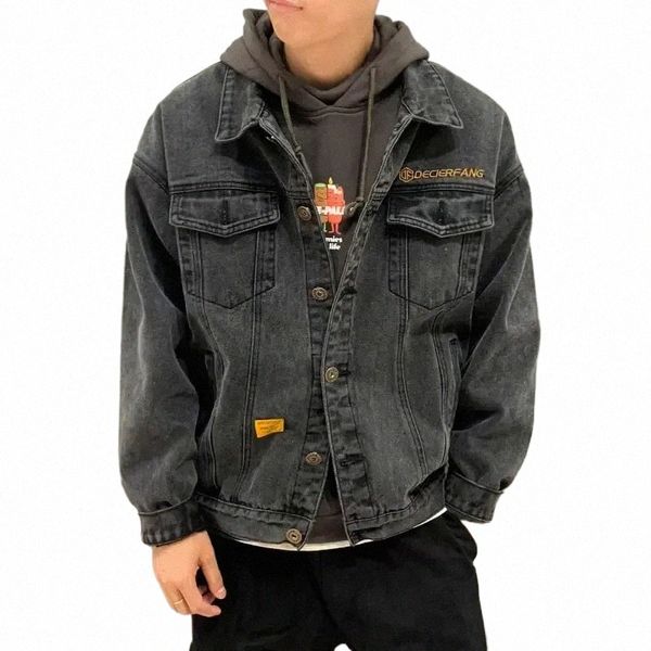 Denim Jacken Mann Stickerei Jeans Mantel für Männer mit Schafwolle Schwarz Gepolsterte Polsterung Warm Neu in Günstigen Preis Stilvolle Outwear Low 72Y0 #