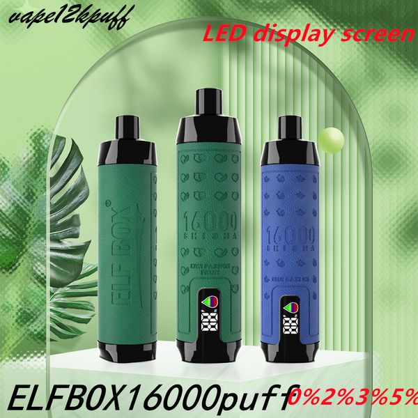 Autentica scatola degli elf 16000puff 16kpuff per vapori per vapori vape vapori bump16k a mobina a bordo gita di ricarica 0% 2% 3% 5% 12 colori vs al Fakher Big Cloud