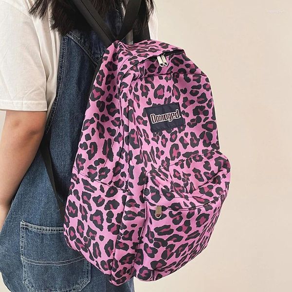 Borse da scuola Zaino da donna con stampa leopardata Grande capacità Robusto tessuto Oxford per ragazze Zaini da viaggio con tracolla femminile