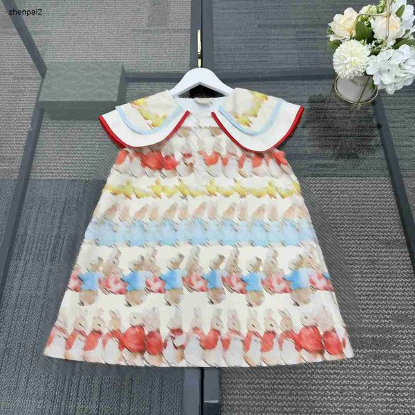 Luxus-Designer Kinder Kleidung Mädchen Kleider Bunte Kaninchenbaby Rock Rock-Lapel-Kinderkindergröße 100-150 cm Prinzessin Kleid 24mar