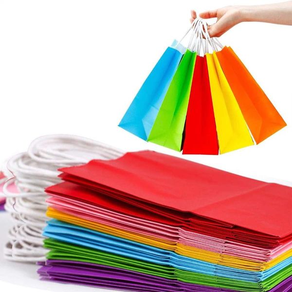 Envoltório de presente 12pcs papel kraft festa favor sacos recicláveis ​​saco de compras festival diy multifuncional com alças