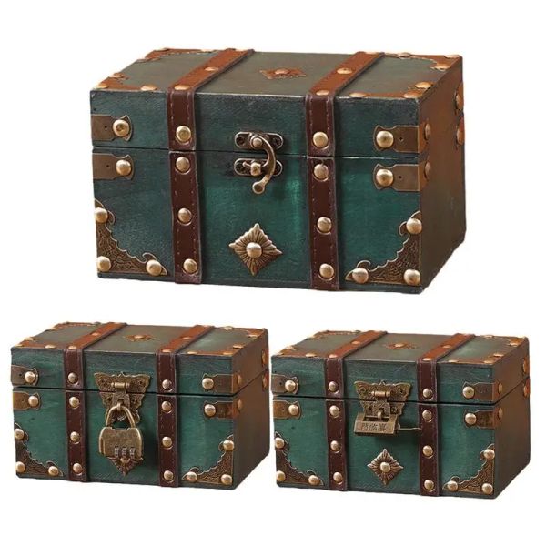 Scatole Treasure Chests Box Cassa creativa Treasure Trunk di archiviazione di grandi dimensioni con blocco arredamento per la casa Accessori per le scatole di stoccaggio