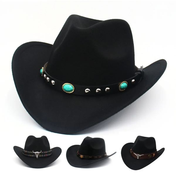 Esmeralda Decoração Ocidental Cowboy Mulheres Chapéu Jazz Homens País Chapéu Estilo Étnico Retro Cavaleiro Chapéu De Feltro De Lã Falso Viagem Cowgirl Fedora 240327