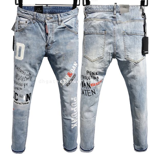 Jeans masculinos jeans masculinos segundo quadrado vermelho fino ajuste algodão bala luz cor impressa laser D-2-Q geração de artesanato 9809