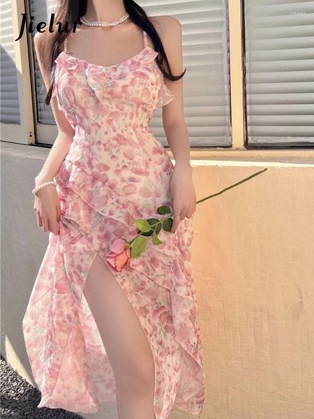 Casual Kleider Elegante Blumen Sexy Kleid Frauen Split Backless Party Midi Weibliche Druck Urlaub Koreanische Mode Strap Sommer