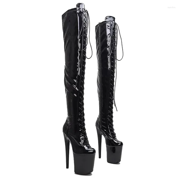 Танцевальная обувь, пикантные модели, женские сапоги до бедра на платформе из искусственной кожи, вечерние туфли на высоком каблуке 20 см/8 дюймов, 492