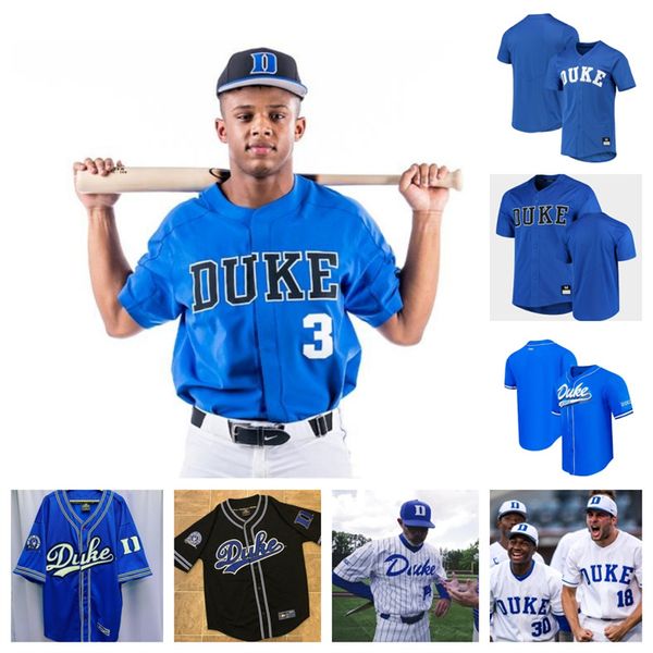 DUKE BLUE DEVILS 5 Alex Stone 1 Alex Mooney 22 Jay Beshears 34 Maglia da baseball Luke Storm 9 Damon Lux 29 MJ Metz 6 Giancarlo DiGiacomo 3 Andrew Fischer Cuciture personalizzate