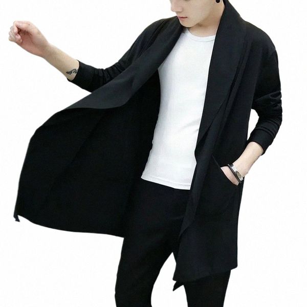 Autunno Uomo Fi stile coreano Lg Trench Cappotto con cappuccio Mantello Abrigo Hombre Uomo Punk Hip Hop Cardigan Casual Streetwear Cape c6IG #