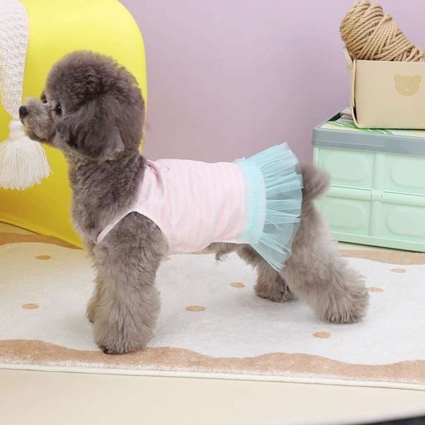 Evcil hayvan kıyafetleri, bahar yaz çizgili desen elastik ince etekler, köpek kostümü