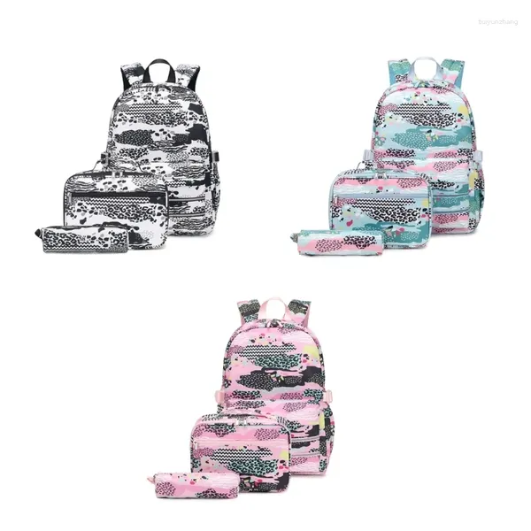 Borse da scuola Zaino per ragazze Donne Bambini Kid 3 pezzi Stampe Borsa Bookbag Set con pranzo Ragazza adolescente