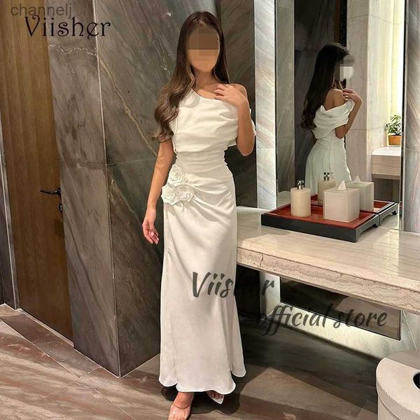 Urban Sexy Kleider Weiß One Shoulder Meerjungfrau Abend mit Blume Arabisches Dubai Abendkleid Knöchellänge Frauen Formelle Partykleider yq240327