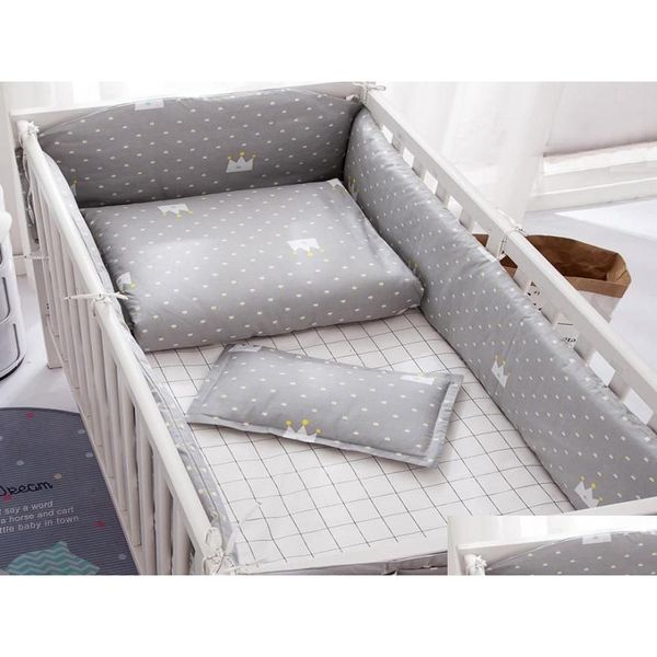 Set biancheria da letto Kit paraurti Uni grigio Cotone Forniture per bambini Guardia di sicurezza Paracolpi per culla Piumino Er Sheet2880934 Consegna a domicilio Maternità per bambini Nur Dhkui