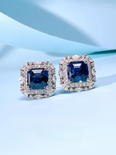 Brincos de garanhão 925 prata esterlina moda estilo socialite emparelhado com alto carbono diamante azul jóias casamento atacado