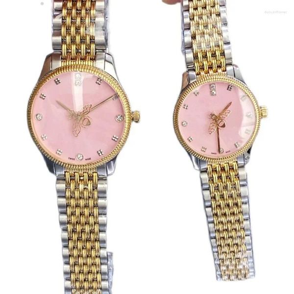 Orologi da polso Orologio al quarzo Cinturino in acciaio da donna Moda leggero Lusso Oro Zaffiro Piastra in polvere Coppia impermeabile