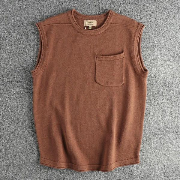 Coletes masculinos design de bolso mínimo na moda camisola de malha outono e inverno casual sem mangas colete camisola outerwear 564